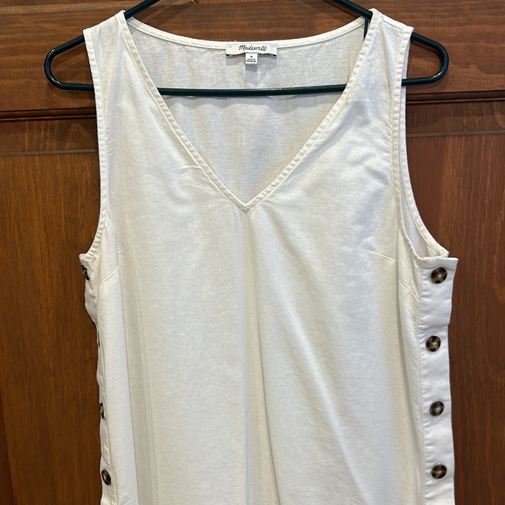 Madewell linen-cotton side-button off white cream midi dress medium - Picture 5 of 8